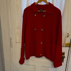 Red Double-Breasted Women's Wool Knit Jacket